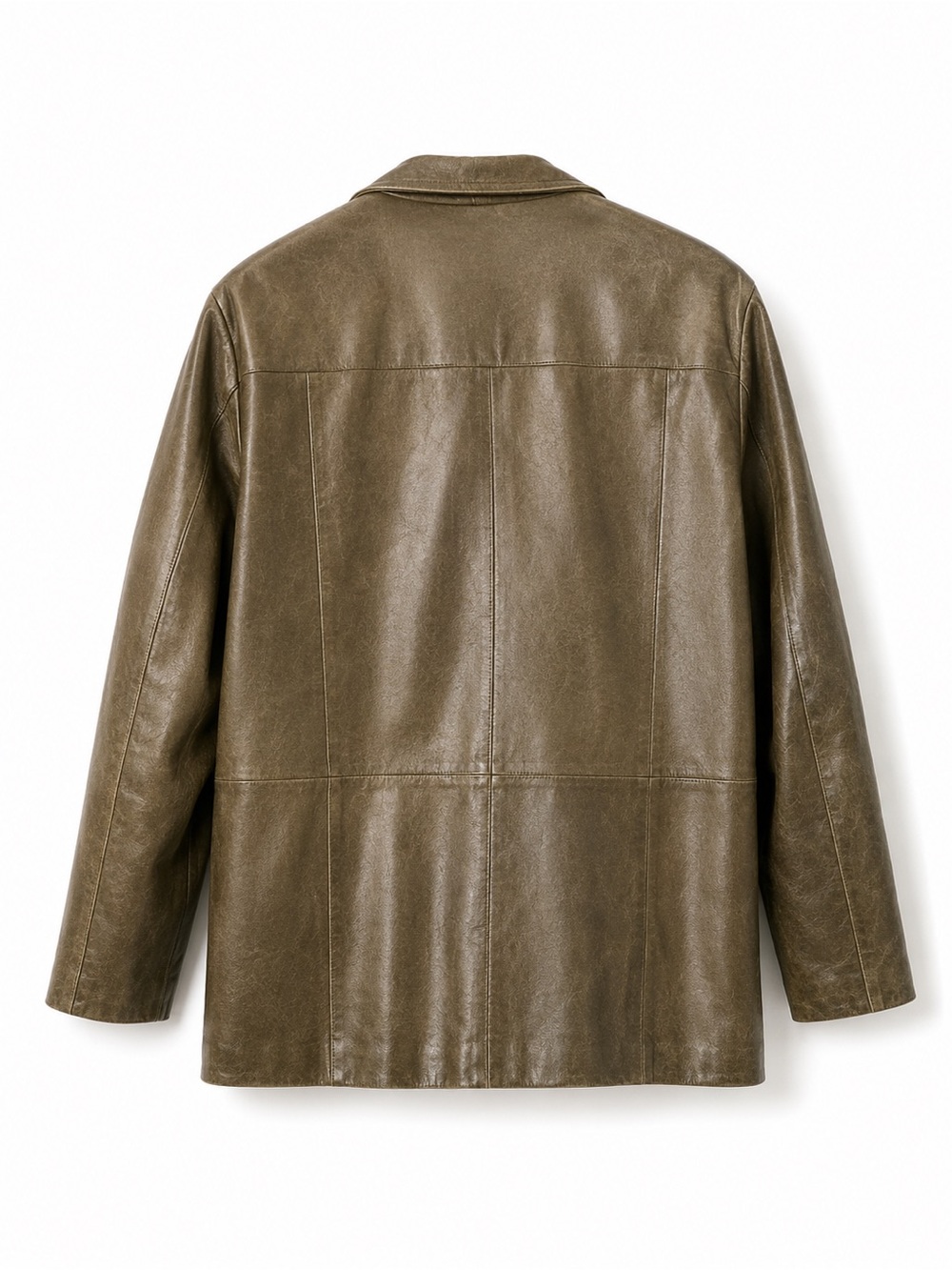 Bison Italian Leather Jacket Khaki Brown Size 52 XL Made in Italy Vintage - Picture 4 of 11